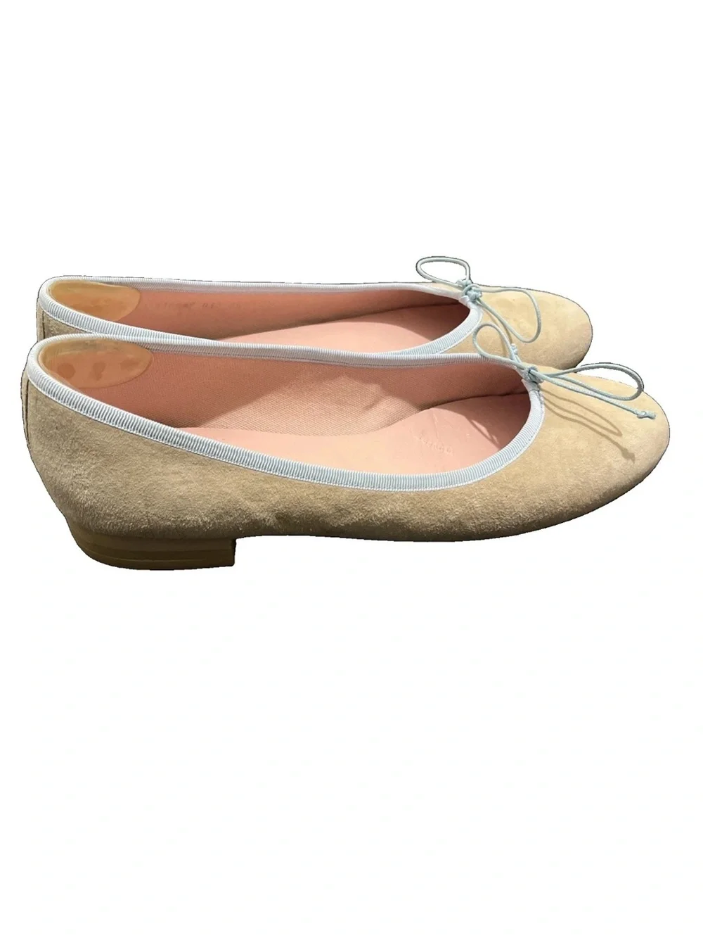 Pretty Ballerinas Beige Suede Flats with Light Blue Trim Sz 39 us 8